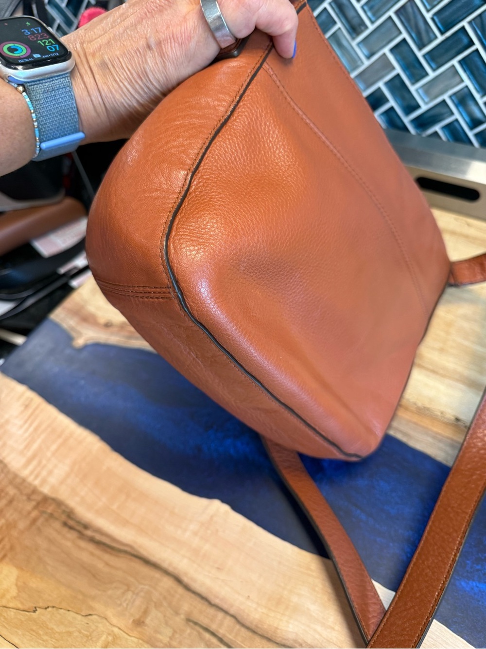 Cole Haan Cognac Leather Crossbody Bag - Picture 8 of 11